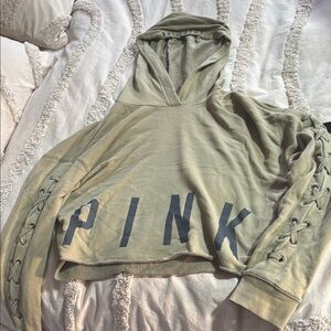 PINK Victoria's Secret Olive Green Lace-Up Hoodie